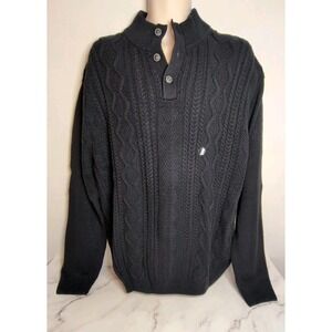 Chaps Cable Knit Mock Sweater Men's XXL Navy Blue Textured 1/4 Button NWT‎